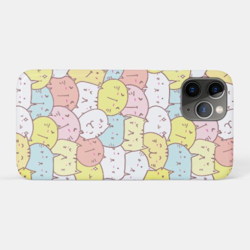 PASTEL YELLOW BLUE PINK CUTE ILLUSTRATED CATS iPhone 11 PRO CASE