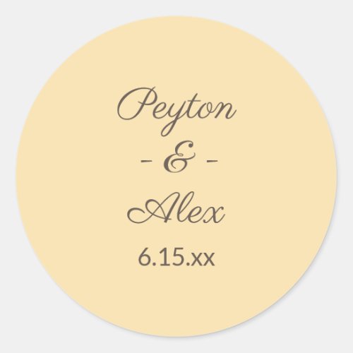 Pastel Yellow Bride Groom Wedding Date Classic Rou Classic Round Sticker