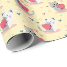 Pastel Yellow Cat Wrapping Paper – Sweet Kittens 
