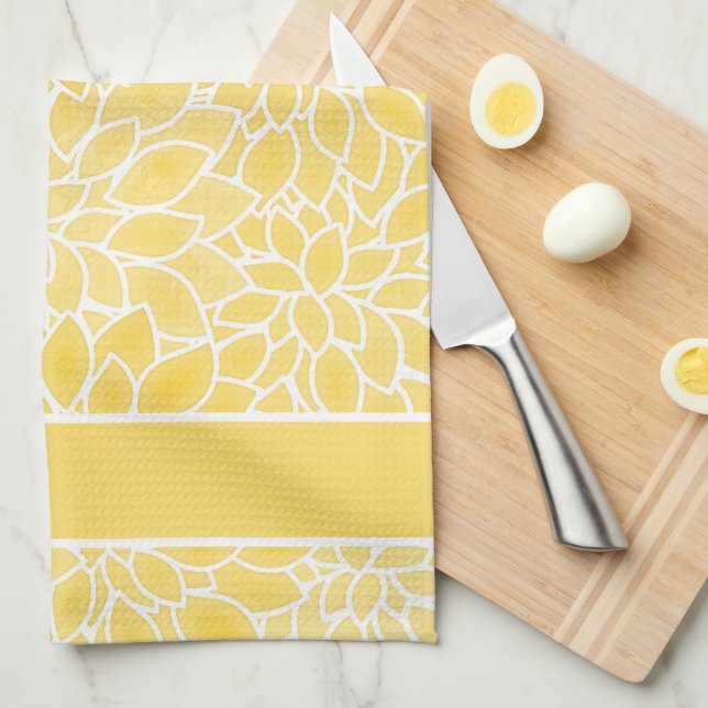 Pastel yellow dahlias kitchen towel (Quarter Fold)