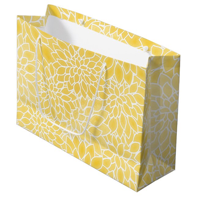 Pastel yellow dahlias large gift bag (Front Angled)