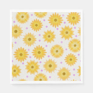 Pastel Yellow Daisy Dainty Purple Dot Hand Drawn Napkins