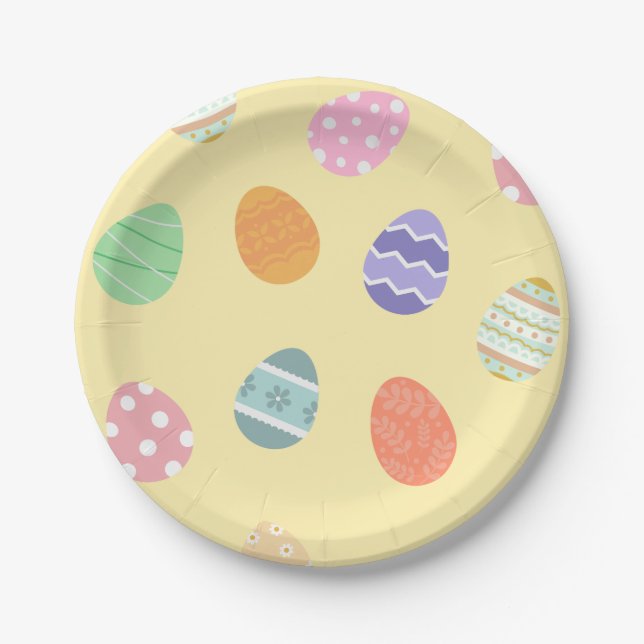 Pastel Yellow Easter Delight with Easter Eggs Paper Plates (Front)