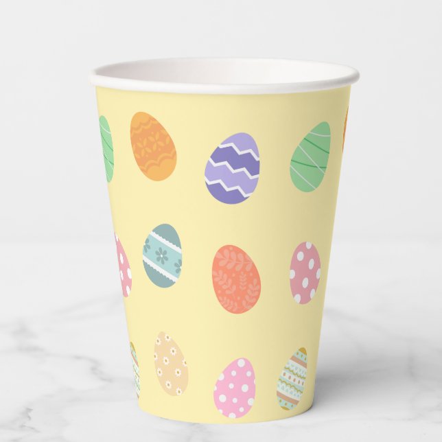 Pastel Yellow Easter Joy with Colorful Eggs Paper Cups (Front)