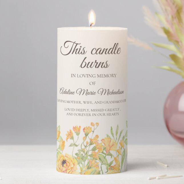 Pastel Yellow Floral Wedding Memorial Candle Burns (In Situ)
