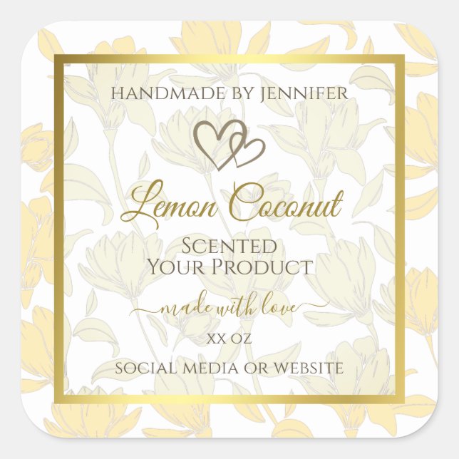 Pastel Yellow Floral with Gold Frame Product Label (Front)