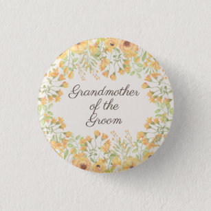 Pastel Yellow Flowers Grandmother Groom  Button