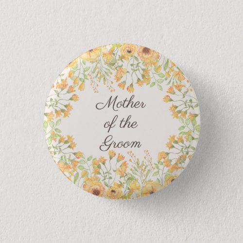 Pastel Yellow Flowers Mother Groom Button