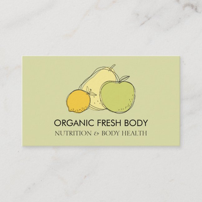 Pastel Yellow Food Fruit Dietician Nutritionist Business Card