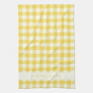 Pastel Yellow Gingham Buffalo Check Plaid Name Kitchen Towel