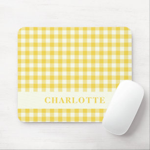 Pastel Yellow Gingham Buffalo Check Plaid Name Mouse Pad