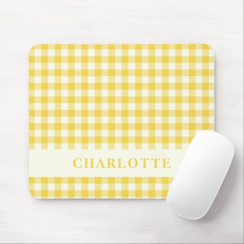 Pastel Yellow Gingham Buffalo Check Plaid Name  Mouse Pad