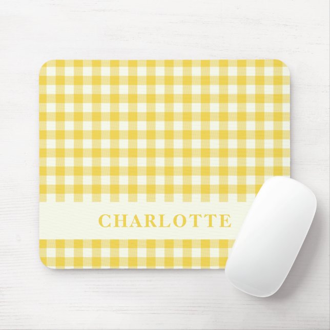 Pastel Yellow Gingham Buffalo Check Plaid Name  Mouse Pad (With Mouse)