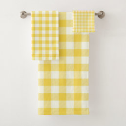 Pastel Yellow Gingham Buffalo Check Plaid Pattern  Bath Towel Set
