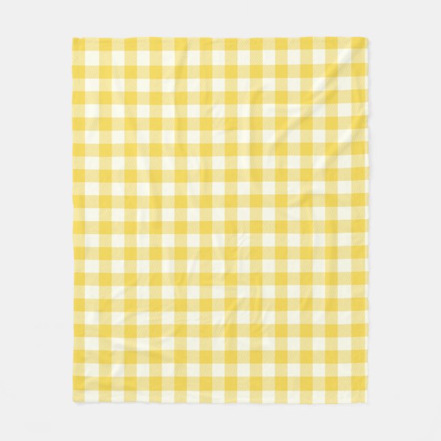 Pastel Yellow Gingham Buffalo Check Plaid Pattern  Fleece Blanket (Front)
