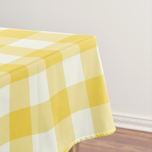 Pastel Yellow Gingham Buffalo Check Plaid Pattern Tablecloth (In Situ)