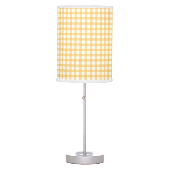 Pastel Yellow Gingham Check Pattern Table Lamp (Front)