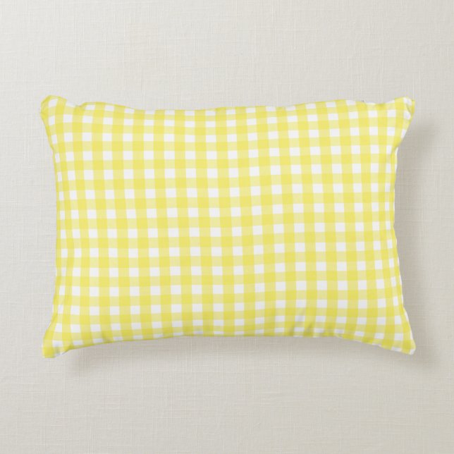 Pastel Yellow Gingham Pattern Accent Pillow (Front)