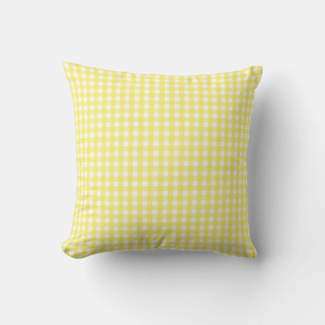 Pastel Yellow Gingham Pattern Throw Pillow (Front)