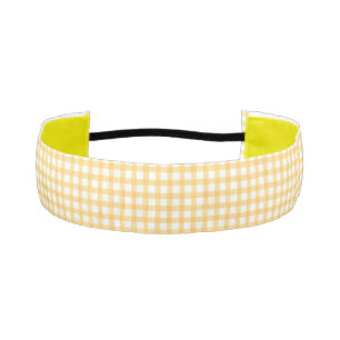 Pastel Yellow Gingham Plaid Checker Pattern Athletic Headband