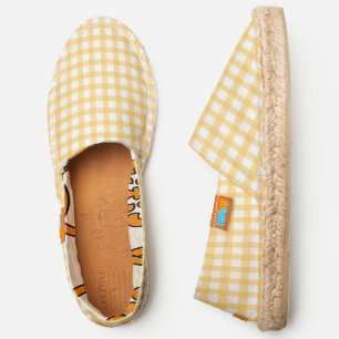 Pastel Yellow Gingham Plaid Checker Pattern Espadrilles