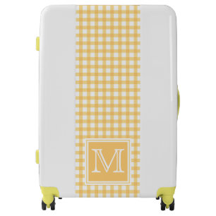 Pastel Yellow Gingham Plaid Tartan Modern Monogram Luggage