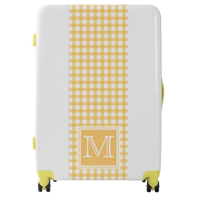 Pastel Yellow Gingham Plaid Tartan Modern Monogram Luggage (Front)