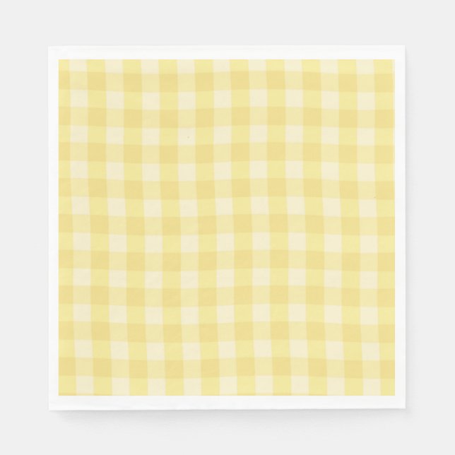 Pastel Yellow Gingham Print Plaid Napkins (Front)