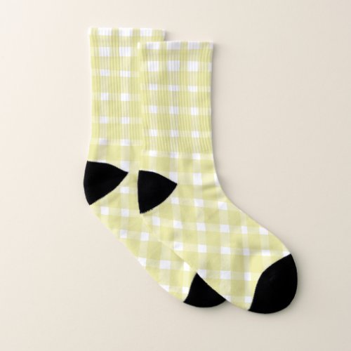 Pastel Yellow Gingham Unisex SOCKS Socks