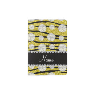 Pastel yellow glitter zebra stripes volleyballs passport holder