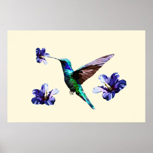 Pastel Yellow Gorgeous Hummingbird/Hibiscus Poster