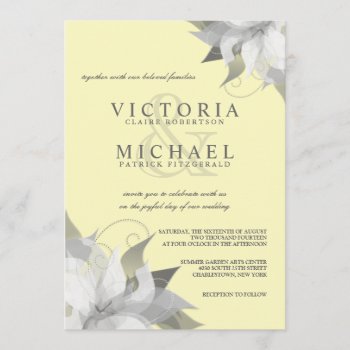 Pastel Yellow Gray Floral Wedding Invitations by deluxebridal at Zazzle