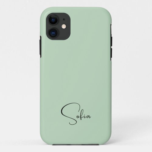 Pastel Yellow Green Solid Color Minimalist Name iPhone 11 Case