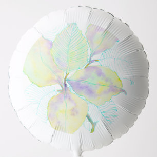 Pastel Yellow Green Watercolor Botanical Leaves Balloon