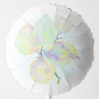 Pastel Yellow Green Watercolor Botanical Leaves Balloon
