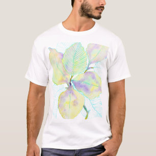 Pastel Yellow Green Watercolor Botanical Leaves T-Shirt