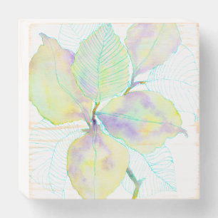 Pastel Yellow Green Watercolor Botanical Leaves Wooden Box Sign