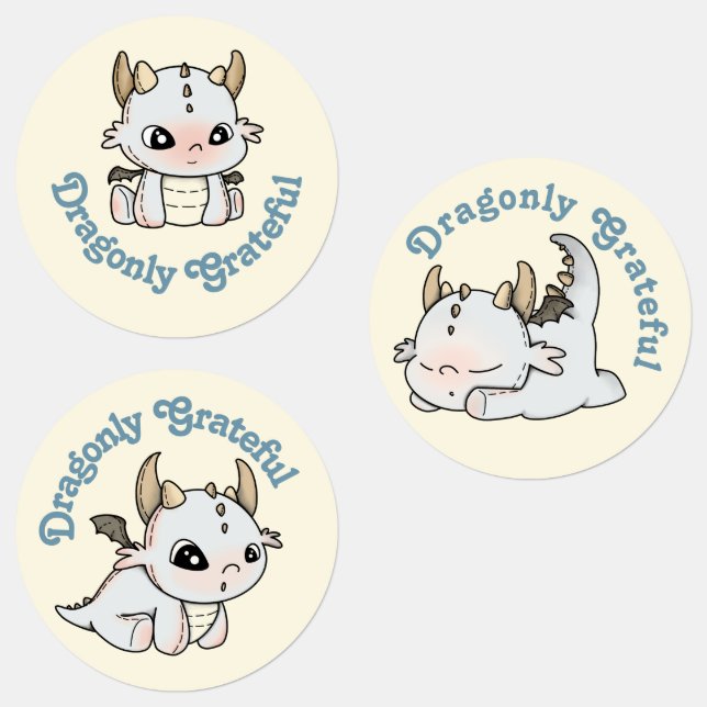 Pastel yellow grey dragon baby thankful sticker  (Group)