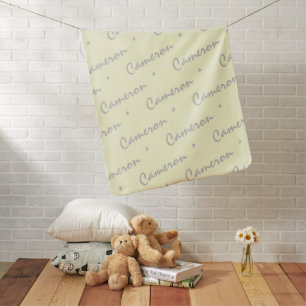 Pastel Yellow Grey Personalized Repeating Names Baby Blanket