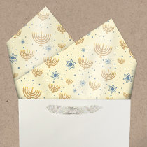 Pastel Yellow Hanukkah Menorah Star David Pattern Tissue Paper