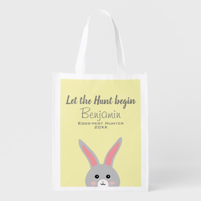 Pastel Yellow Happy Easter Bunny Egg Hunt Tote Bag (Front)