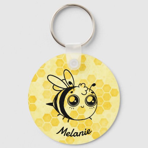 Pastel Yellow Honeycomb and Cute Bee Personalised Keychain