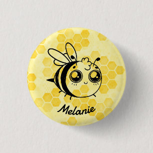 Pastel Yellow Honeycomb Cute Bee Personalised Button