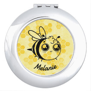 Pastel Yellow Honeycomb Cute Bee Personalised Compact Mirror