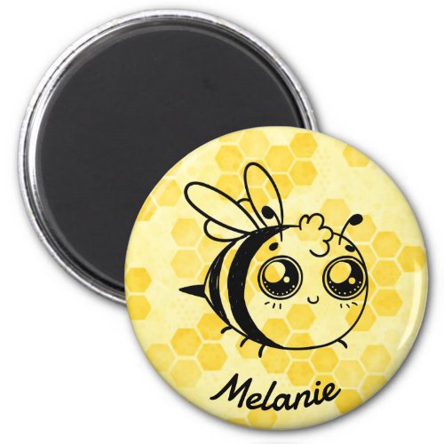 Pastel Yellow Honeycomb Cute Bee Personalised Magnet