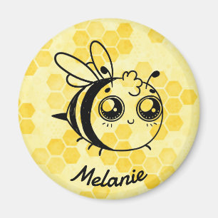 Pastel Yellow Honeycomb Cute Bee Personalised Magnet
