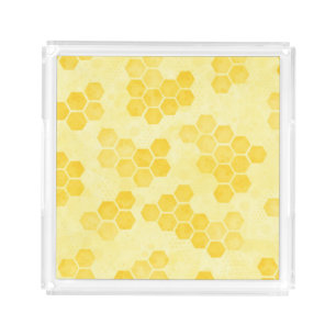 Pastel Yellow Honeycomb Pattern Acrylic Tray