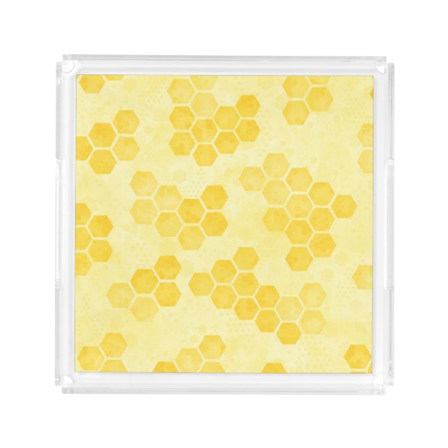 Pastel Yellow Honeycomb Pattern Acrylic Tray (Front)