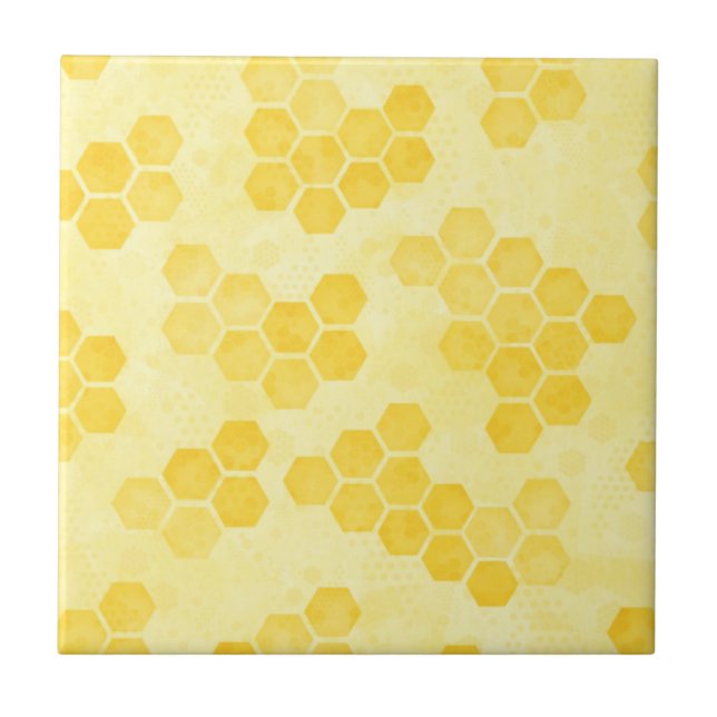 Pastel Yellow Honeycomb Pattern Ceramic Tile (Front)