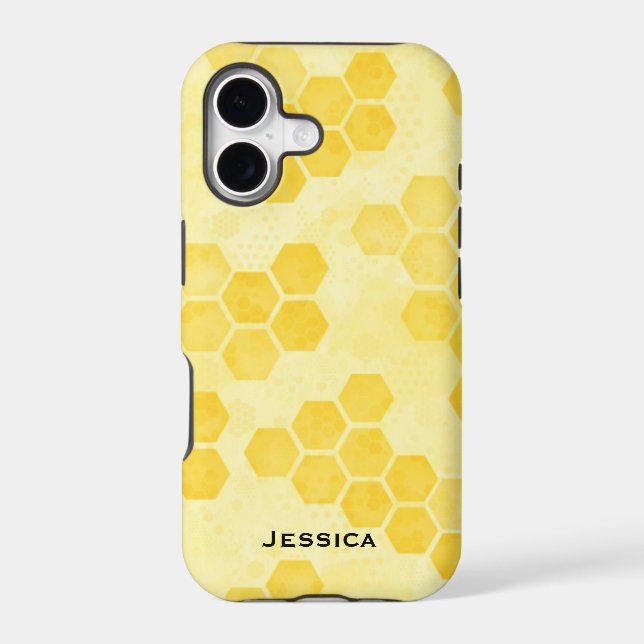 Pastel Yellow Honeycomb Pattern Personalised Case-Mate iPhone Case (Back)